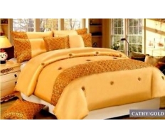 3pc Quilted Sequin Fancy Cathy Gold Bedspread Available in Double & King
